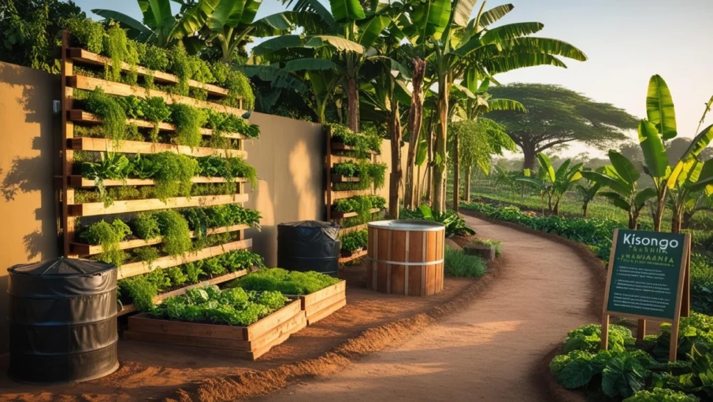 A lush eco-farm in Kisongo, Tanzania with a vertical garden wall